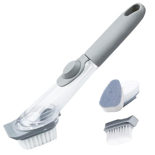 Spülbürste,Spülbürste mit Spülmittelspender,Geschirrbürste mit 3 Bürstenköpfe,Multifunktionale Küchen Bürste für Geschirr,Abwaschbürste Graue Spülbürste,für Topf,Pfanne,Spüle Reinigung Spülbürste,Spülbürste mit Spülmittelspender,Geschirrbürste mit 3 Bürstenköpfe,Multifunktionale Küchen Bürste für Geschirr,Abwaschbürste Graue Spülbürste,für Topf,Pfanne,Spüle Reinigung von GZDAOXIA