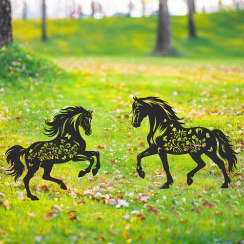 GZDDYUMYJX Metall Pferd Dekor für draußen,2 Stück Schwarze Pferd Silhouette Statuen Garten Dekor für draußen, Outdoor Dekor, Garten Kunst, Rasen Ornamente, Geschenke von GZDDYUMYJX