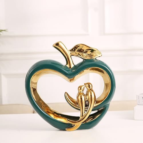 Keramik Statue, Liebesvogelstatue, Moderne Kunst Centerpiece, Statue für Heimdekoration, für Couchtisch, Eingangsbereich, Wohnzimmer, Schlafzimmer, Bürodekorationszubehör - Geschenk (Grünes Gold) von GZDDYUMYJX