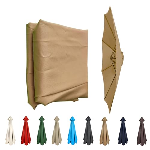Ersatzbespannung Ø 350cm-200cm Polyester 8/6 Streben Sonnenschirm Ersatzbezug Uv Schutz Windfest Strand Terrasse Garten Marktschirm Ersatzdach(Khaki,8 RIBS/350CM(11.5FT)) von GZDXBF