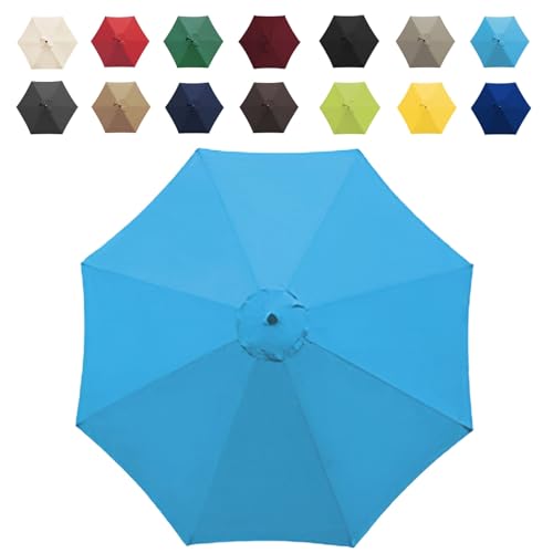 GZDXBF Ersatz-Bezug Für Sonnenschirm 200cm/270cm/300cm, Sonnenschirm Stoffbezug 6 Oder 8 Rippen, Ersatzdach Für Terrassenschirm, Polyestertuch(Color:Lake Blue,Size:8 ribs-3m(9.8ft)) von GZDXBF