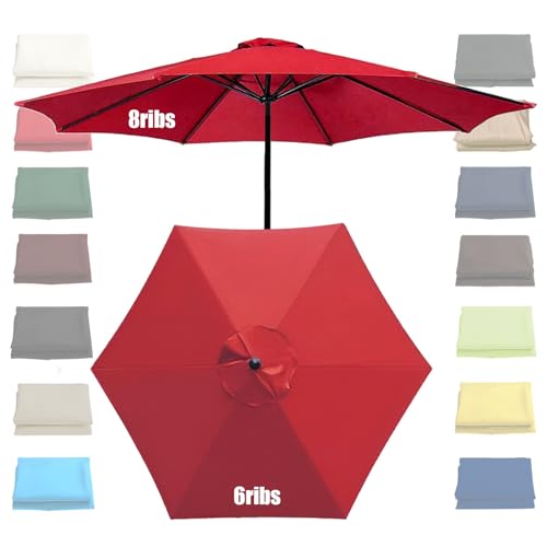 GZDXBF Sonnenschirm Ersatz 200cm/270cm/300cm, Terrassenschirm Ersatzdach, Sonnenschirmbezug Ersatzbezug, 6/8 Streben, Waschbar(Red,6 ribs-3m(9.8ft)) von GZDXBF