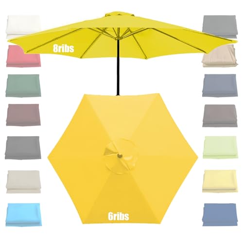 GZDXBF Sonnenschirm Ersatz 200cm/270cm/300cm, Terrassenschirm Ersatzdach, Sonnenschirmbezug Ersatzbezug, 6/8 Streben, Waschbar(Yellow,6 Ribs-2.7m(8.8ft)) von GZDXBF