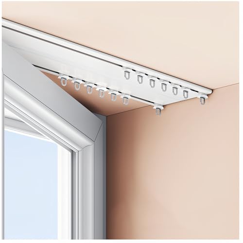 GZDXBF Ultra-Thin Curtain Track Aluminum Dual Ceiling Track System, 2.2FT-19.7FT Curtain Conjoined Double Track, Easy to Install, Sliding Curtain Rail Set(White,5.6FT(170CM)) von GZDXBF