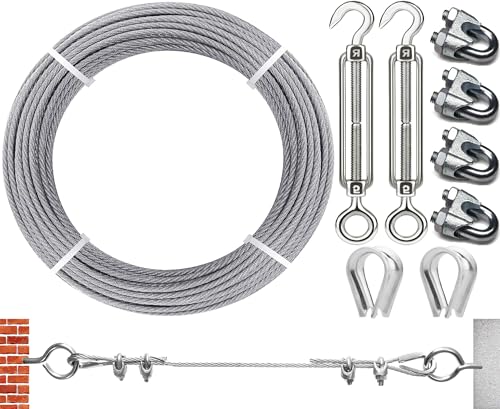 10M Drahtseil,Rankhilfe Drahtseil,3mm Stahlseil,Drahtseil-Kit mit 2x Kausche+4 x Drahtseilklemmen von GZFTMKOBNS