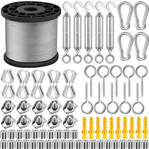 95Pcs Drahtseil , 50M Edelstahl Stahlseil mit Ösen Haken PVC-ummantelt Edelstahlseil Stahlkabel 2 mm, 304 Edelstahl Seil Garten Drahtseile (50M/165FT-1) von GZFTMKOBNS