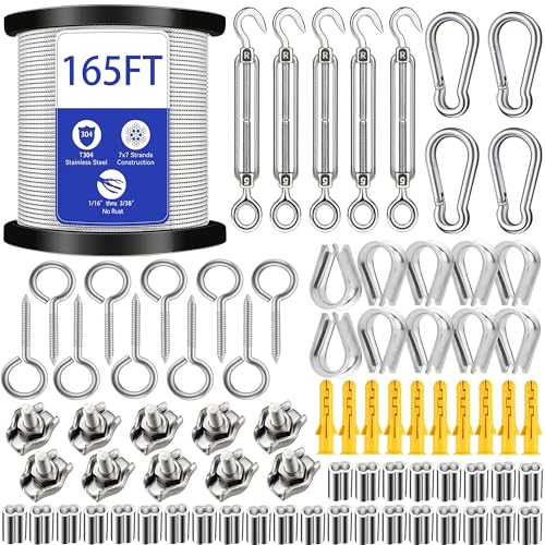 GZFTMKOBNS 50M Drahtseil Edelstahl ,Stahlseil Kit, Stahlseil mit ösen,Stahlseil Ummantelt, M5 Spannschlösser für Kabeldraht, Spanndraht von GZFTMKOBNS