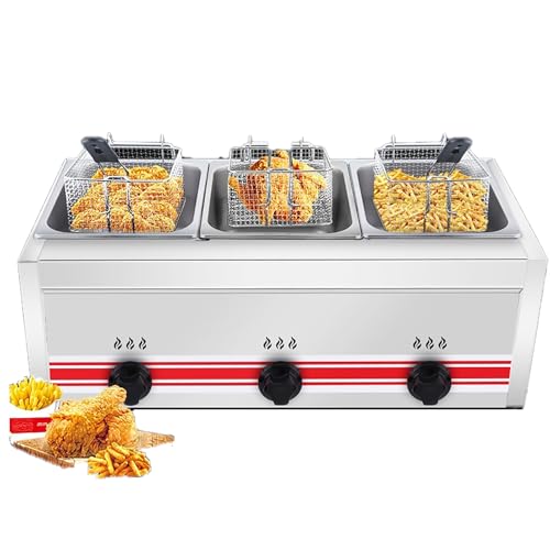 GZGHRZQS Professionelle Gas-Fritteuse Mit Einfacher/Doppelter Fritteuse 10l/20l/30l Aus Edelstahl, UnabhäNgige Brenner, Doppeltank, Zwillingskorb - Ideal FüR Gastronomie, Imbiss Oder Haushalt von GZGHRZQS