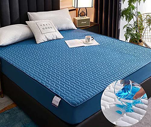 GZGLZDQ König Größe Gesteppt Ausgestattet Matratze Pad Protector Wasserdicht Bequem Solide Farbe Matratze Protector Kristall Samt Matratze Abdeckung Bettdecke (Farbe : Blau, Größe : 180x200cm) von GZGLZDQ