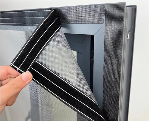 Katzenschutz Fliegengitter Fenster Edelstahl, Katzennetz Balkon Fenster Mit Klettband Selbstklebend, Katzensicheres Fliegengitter für Katzen, Mückengitter, Moskitonetz (Color : Gray Mesh Black Frame von GZGLZDQ