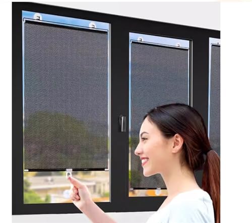 PVC Sonnenschutz Rollos mit Saugnäpfen, Verdunklungsrollo mit Saugnäpfen, Plissee Fenster Suction Cup Roller Window Shades für Dachfenster/Auto, Sonnenschutz, Hitzeschutz, Einstellbar (Color : Black von GZGLZDQ