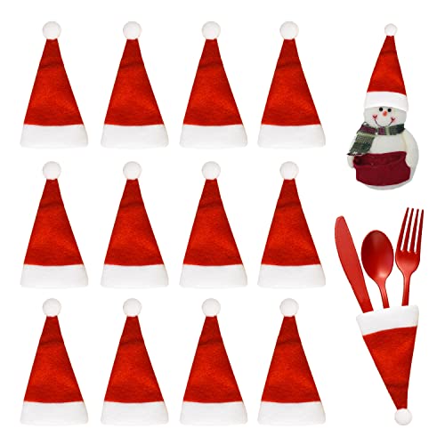 GZGXKJ 42 Stück Mini WeihnachtsmüTze Klein Weihnachten Bestecktasche Vliesstoff für Weihnachtsbaumschmuck, Weinflaschenverschluss, Lollipop-Bonbondeckel Weihnachtsparty-Zubehör von GZGXKJ