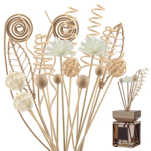 GZGXKJ Duftstäbchen 32 Stück Rattanstäbchen für Raumduft Nachhaltig Diffuser Stäbchen Mehrere Stile Rattan Holzdiffusorstäbchen für Badezimmer Büro im Wohnzimmer von GZGXKJ