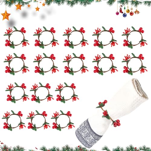 GZGXKJ Weihnachten Serviettenringe 16 Stück Weihnachten Serviettenringe Set Rote Beeren Serviettenhalter Geeignet für Weihnachtsfeier, Thanksgiving, Neujahrstischdekoration von GZGXKJ