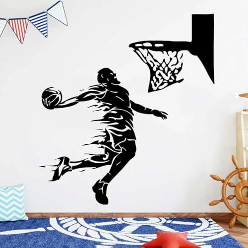 GZGZG Schwarzer PVC-Athlet Basketball-Wandaufkleber Sportwettbewerb Schule Basketballhalle Jugend Kinderzimmer Aufkleber von GZGZG