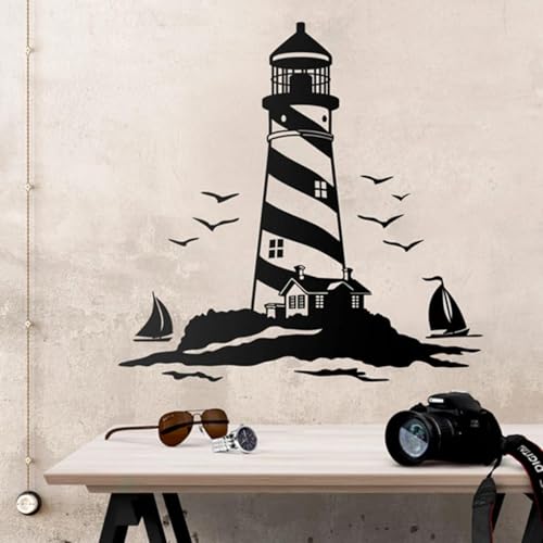 GZGZG Schwarzer PVC-Leuchtturm und Segelboot Ozean Wandaufkleber Camping Reisen erkunden Landschaft Wandaufkleber Dekoration GZGZG Schwarzer PVC-Leuchtturm und Segelboot Ozean Wandaufkleber Camping Reisen erkunden Landschaft Wandaufkleber Dekoration von GZGZG