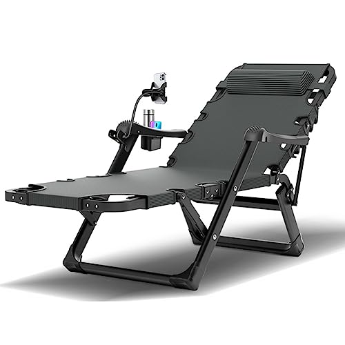 GZHENOZ Liegestuhl Outdoor Chaise 2 in 1 Klappbett mit Kissen und Getränkehalter 5-Position Liegestühle Terrasse Verstellbarer Rasenliegestuhl für Strand Hof Camping Stahlrahmen (Farbe: B) von GZHENOZ