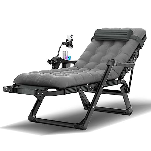 GZHENOZ Loungesessel Outdoor-Chaiselongue 2-in-1-Klappbett mit Kissen und Getränkehalter 5-Positionen-Liegestühle für die Terrasse Verstellbarer Rasenliegestuhl für Strandhof-Camping Stahlrahmen (FA von GZHENOZ