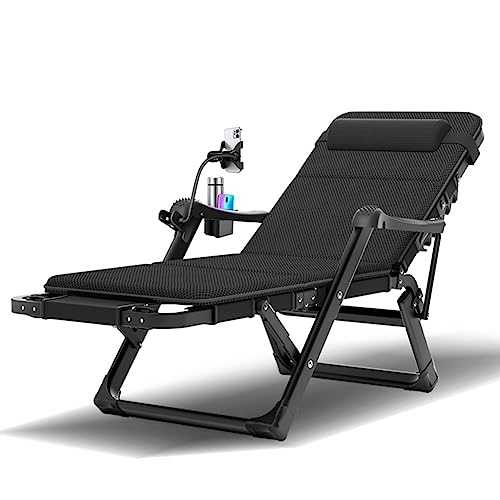 GZHENOZ Loungesessel Outdoor-Chaiselongue 2-in-1-Klappbett mit Kissen und Getränkehalter 5-Positionen-Liegestühle für die Terrasse Verstellbarer Rasenliegestuhl für Strandhof-Camping Stahlrahmen (FA von GZHENOZ