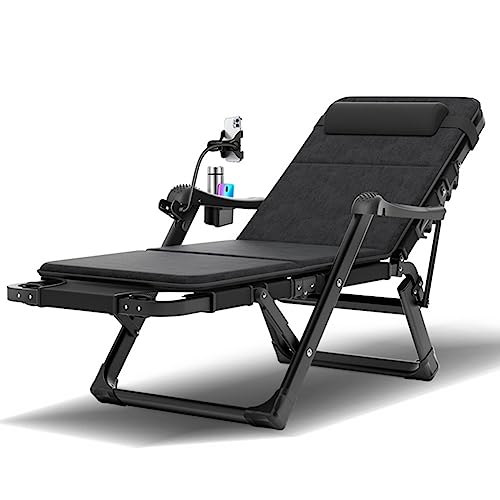 GZHENOZ Loungesessel Outdoor-Chaiselongue 2-in-1-Klappbett mit Kissen und Getränkehalter 5-Positionen-Liegestühle für die Terrasse Verstellbarer Rasenliegestuhl für Strandhof-Camping Stahlrahmen (FA von GZHENOZ