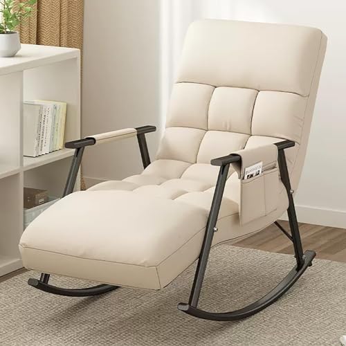 GZHENOZ SchaukelstuhlGepolsterter Schaukelstuhl, moderner Relax-Freizeitstuhl mit Seitentasche, Schaukelstuhl mit Verstellbarer Rückenlehne, Loungesessel, Tragkraft 150 kg, für Schlafzimmer, Wohnzim von GZHENOZ