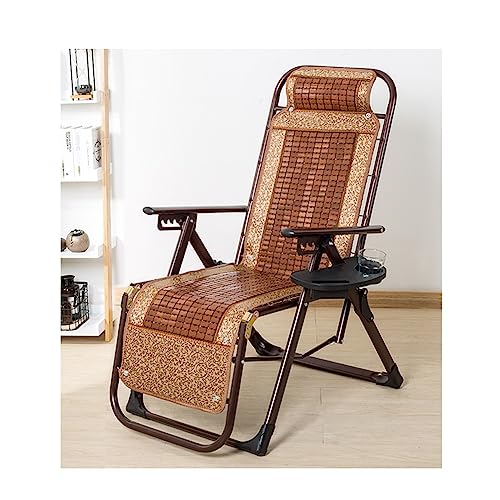 GZHENOZ Terrassenstuhl Zero Gravity Chair Bambus Klappbarer Liegestuhl für Pool Liegestuhl Camping Garten Rasen Mit Getränkehalter und Kissen Bequeme verstellbare Rückenlehne (Farbe: Gold) von GZHENOZ