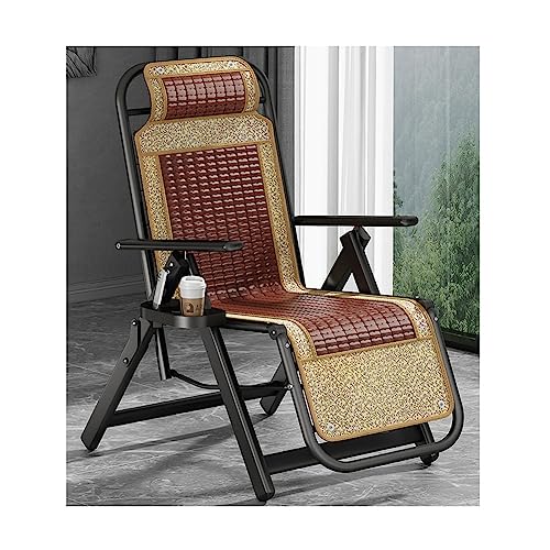 GZHENOZ Zero Gravity Chair, Rasenliege, zusammenklappbar, tragbare Chaiselongue aus Bambus mit Kopfstütze und Getränkehalter, Liegestuhl für die Terrasse, verstellbare Rückenlehne für Außenpool, Cam von GZHENOZ