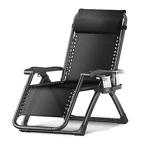 GZHENOZ Zero Gravity Lounge Chair Patio Verstellbare Sonnenliege Gartenstühle Liegend Klappbar Mit Getränkehalter Und Kissen Für Draußen Innen Hof Veranda Strand Und Camping (Farbe : Svart) von GZHENOZ
