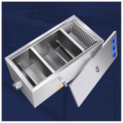 GZHERVICES Kommerzieller Fettabscheider mit DREI Löchern, Fettabscheider aus Edelstahl mit oberem Einlass, Abwasser-Öl-Wasser-Abscheider, Fettabscheider unter der Spüle(Silver-Left,60x40x30cm) von GZHERVICES