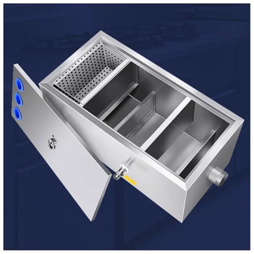 GZHERVICES Kommerzieller Fettabscheider mit DREI Löchern, Fettabscheider aus Edelstahl mit oberem Einlass, Abwasser-Öl-Wasser-Abscheider, Fettabscheider unter der Spüle(Silver-Right,80x40x40cm) von GZHERVICES