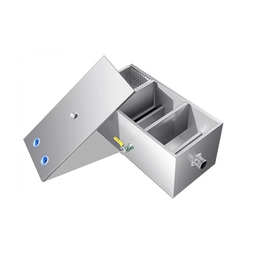 GZHERVICES Kommerzieller Fettabscheider mit Zwei Löchern, Edelstahl-Abscheider mit oberem Einlass, für Restaurants, Cafés, Kantinen, Fabriken und Privatküchen(Silver-Right,40x30x30cm) von GZHERVICES