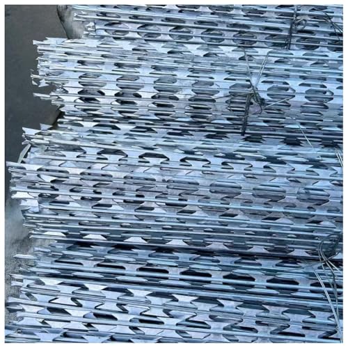 GZHERVICES Stacheldraht aus geradem Rasiermesser, verzinkter Stacheldraht aus Rasiermesserband, Rasierzaun für den Garten, Hinterhoffarm, Außenzaun aus Rasiermesserdrähten(Silver-50pcs,1.8m/5.9ft) von GZHERVICES