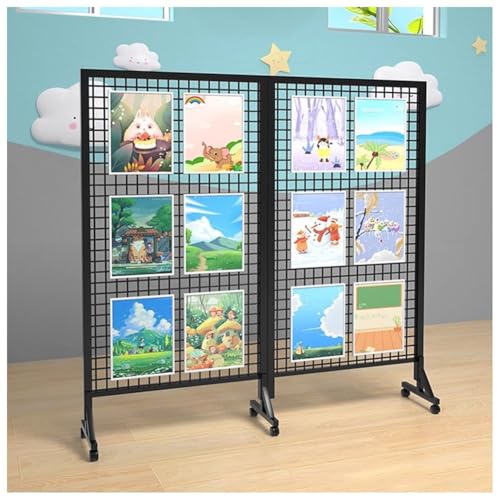 Metall-Gitterwand-Panel-Präsentationsständer, Gitterwand-Panel-Turm, bodenstehend mit abnehmbarem, leisem Rad, ideal für Einzelhandels-und Handwerksmessen, leicht zu transportieren(Black-2pcs) von GZHERVICES