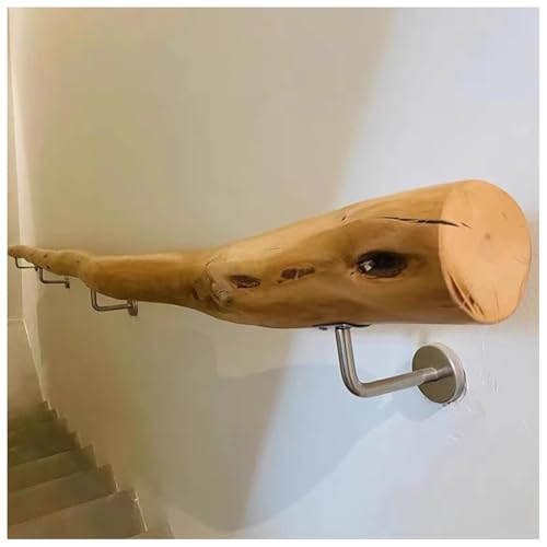 Treppenhandläufe mit Geländerhalterungen, rustikales, natürliches, barrierefreies Treppengeländer-Set aus massivem Holz, Geländer für ältere Menschen im Innenbereich(2.2m/7.22ft) von GZHERVICES