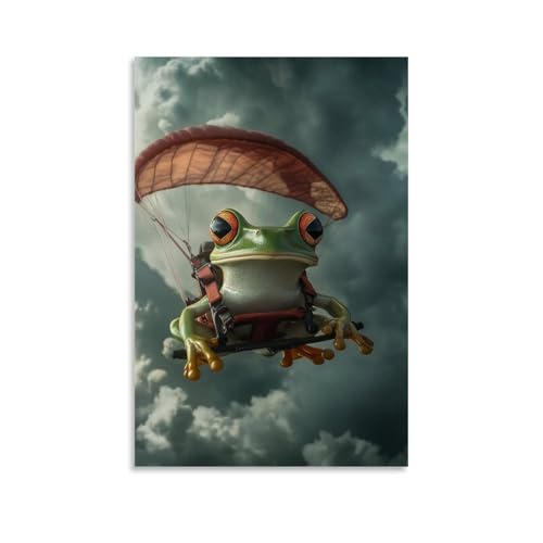 GZHJZSYY Ein Frosch trägt ein Gleiter-Geschirr und fliegt durch tropische Sturmwolken. Modernes Wandbild, dekoratives Poster zum Aufhängen, 20 x 30 cm von GZHJZSYY