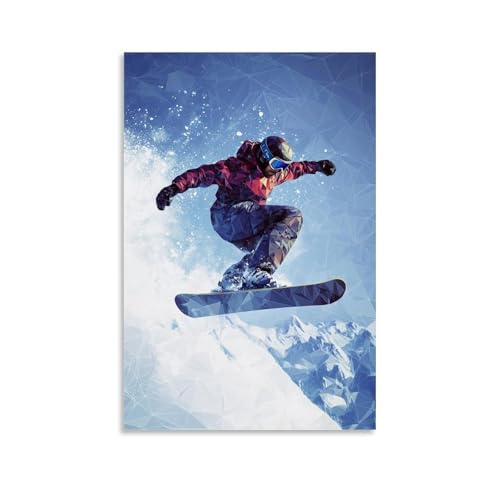GZHJZSYY Sportposter "Edge of Gravity" – geometrischer Snowboarder in der Luft drehbar, modernes Wandbild, Kunst, dekoratives Hängeschoster, 30 x 45 cm von GZHJZSYY