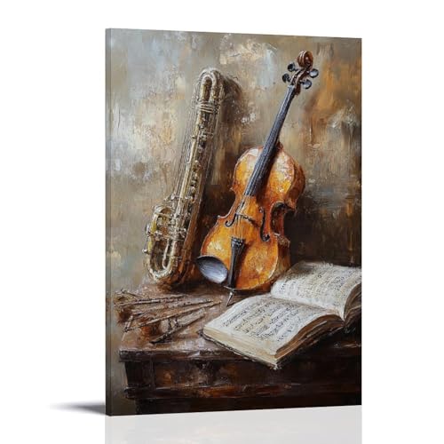 Ölgemälde mit Musikinstrumenten - Zeitlose Eleganz in jedem Strich, wo klassische Instrumente auf Leinwand mit Tiefe und Emotionen zum Leben erweckt werden. Modernes Wandbild, Kunst, dekoratives von GZHJZSYY