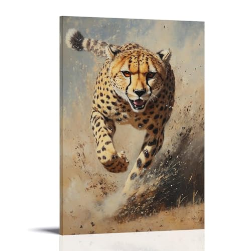 Tier-Ölgemälde – Geparden-Sprint – eine dynamische Komposition eines Gepards in vollem Schritt über die afrikanischen Ebenen, Muskeln straff und staubfliegend – modernes Wandbild, Kunst, dekoratives von GZHJZSYY