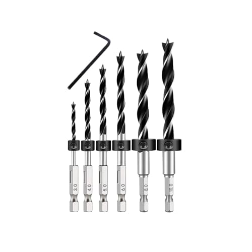 GZHXF 1/4 Sechskantgriff, dreizackiger Holzbearbeitungsbohrer und Tiefenanschlag-Positionierungsring-Set, Holzbearbeitungsloch-Reibwerkzeug, 5/13-teilig von GZHXF