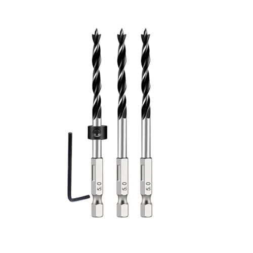 GZHXF 1/4 Sechskantgriff, dreizackiger Holzbearbeitungsbohrer und Tiefenanschlag-Positionierungsring-Set, Holzbearbeitungsloch-Reibwerkzeug, 5/13-teilig von GZHXF