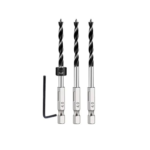 GZHXF 1/4 Sechskantgriff, dreizackiger Holzbearbeitungsbohrer und Tiefenanschlag-Positionierungsring-Set, Holzbearbeitungsloch-Reibwerkzeug, 5/13-teilig von GZHXF