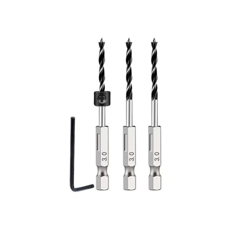 GZHXF 1/4 Sechskantgriff, dreizackiger Holzbearbeitungsbohrer und Tiefenanschlag-Positionierungsring-Set, Holzbearbeitungsloch-Reibwerkzeug, 5/13-teilig von GZHXF