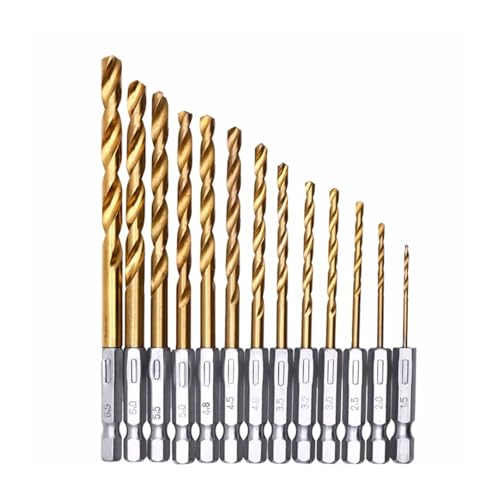 GZHXF 13-teiliges 1/4-Zoll-Sechskantbohrer-Set, Schnellarbeitsstahl-Bohrer-Set, Sechskantschaft-Bohrwerkzeuge for Holz, Kunststoff, Aluminiumlegierung, Metall von GZHXF