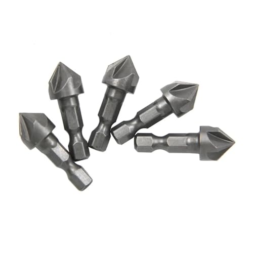 GZHXF 2-teiliger 1/2-Sechskantschaft-Senkbohrer mit fünf Klingen, 12,5 mm, 5-teiliger Lochöffner-Set for die Holzbearbeitung, Spot Facer, Entgratbohrer von GZHXF