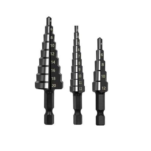 GZHXF 3-teiliger Stufenbohrer aus Schnellarbeitsstahl, Sechskantschaft, gerader Schlitz, vergrößert, 3/4-12/4-20 mm, Pagodenbohrer, Bohrkraftsatz for Stahl, Holz, Metall GZHXF 3-teiliger Stufenbohrer aus Schnellarbeitsstahl, Sechskantschaft, gerader Schlitz, vergrößert, 3/4-12/4-20 mm, Pagodenbohrer, Bohrkraftsatz for Stahl, Holz, Metall von GZHXF