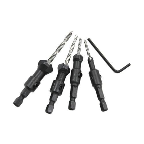 GZHXF 4-teiliger kegelförmiger Senkkopfbohrer, Sechskantschaft, Locherweiterungsbohrer, unregelmäßiger Holzbohrer, Lochöffner-Werkzeugsatz von GZHXF