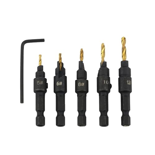 GZHXF 5-teiliges Hochgeschwindigkeitsstahl-Senkerbohrer-Set, Holzbearbeitungswerkzeuge, Anfaswerkzeug, Bohren von Pilotlöchern, Metall-Senkerschneider von GZHXF