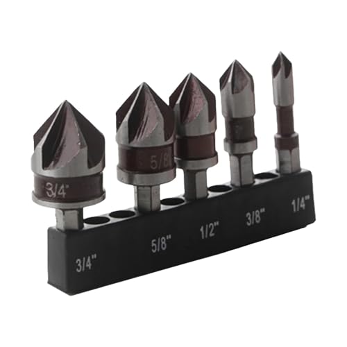 GZHXF 5-teiliges Senker-Bohrer-Set, 82 Grad, 5-Flöte, 1/4 Zoll Sechskantschaft, langweiliger Bohrer, 1/4 3/8 1/2 5/8 3/4 Zoll von GZHXF