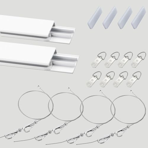 2 m lange Bilderaufhängeschiene + Bilderrahmendraht mit 2 Haken, Bilderaufhänger für Ausstellungsspiegel an der Wand, doppelt aufhängende Bilderrahmenschiene (weiß, 20,8 cm/2,5 m K 2 m lange Bilderaufhängeschiene + Bilderrahmendraht mit 2 Haken, Bilderaufhänger für Ausstellungsspiegel an der Wand, doppelt aufhängende Bilderrahmenschiene (weiß, 20,8 cm/2,5 m K von GZKDKZB