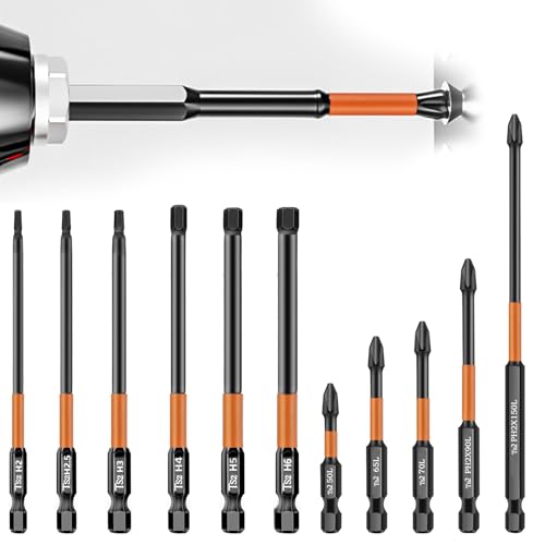 GZLCEU 12 Stk 1/4 Bit Set, Torx Schraubendreher, Hex Torx Bit für Elektroschrauber, Bohrmaschinen Ersatzköpfe Bitsatz Lang(S2 Legierter Werkzeugstahl) von GZLCEU